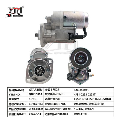 Démarreur moteur 12V 2KW 9T LUCAS LRS01078 LRS01163 LRS1078 pour KOMATSU 894449591 8944532120