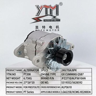 24V 70A 8PK Alternator PT208 JFZ2710 ALP3610AN 5319352 5628592 ALP3610 for QSB7 Engine Excavator