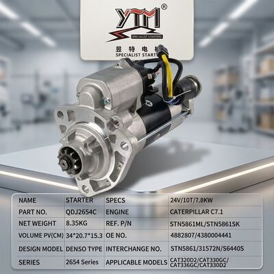 QDJ2654C 24V 7.8KW 10T Moteur de démarreur pour engins lourds 4882807 4380004441 STN5861ML STN5861SK 31572N pour excavatrice C7.1