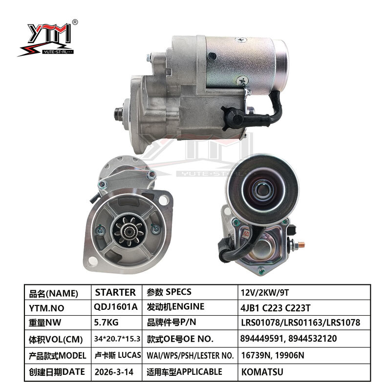 Démarreur moteur 12V 2KW 9T LUCAS LRS01078 LRS01163 LRS1078 pour KOMATSU 894449591 8944532120