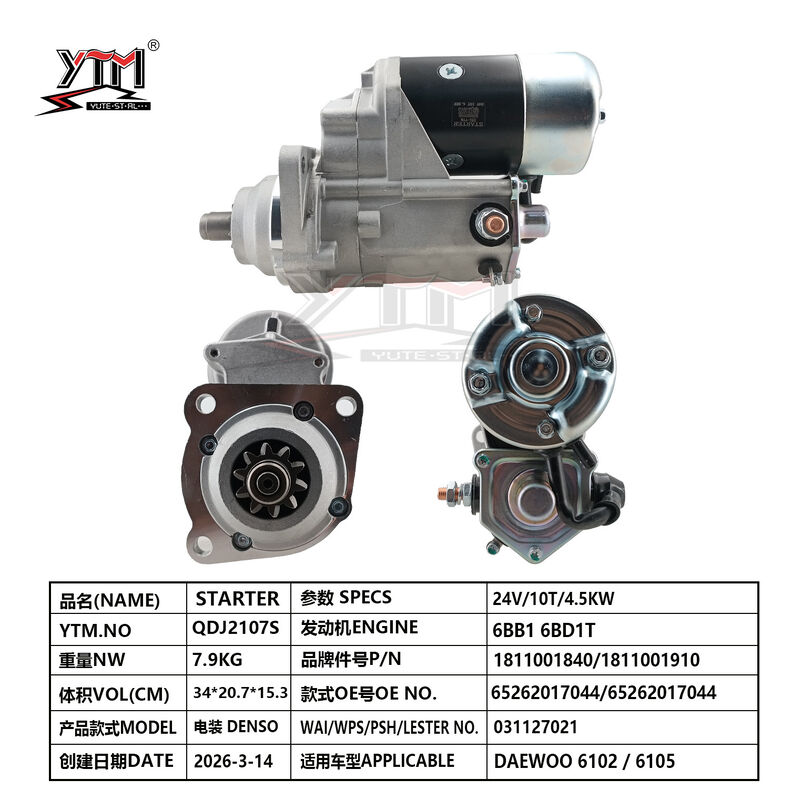 Démarreur moteur 24V 10T 4.5KW DAEWOO 6102 6105 pour moteur diesel, accessoires 1811001840/1811001910 65262017044 65262017044 pour DENSO