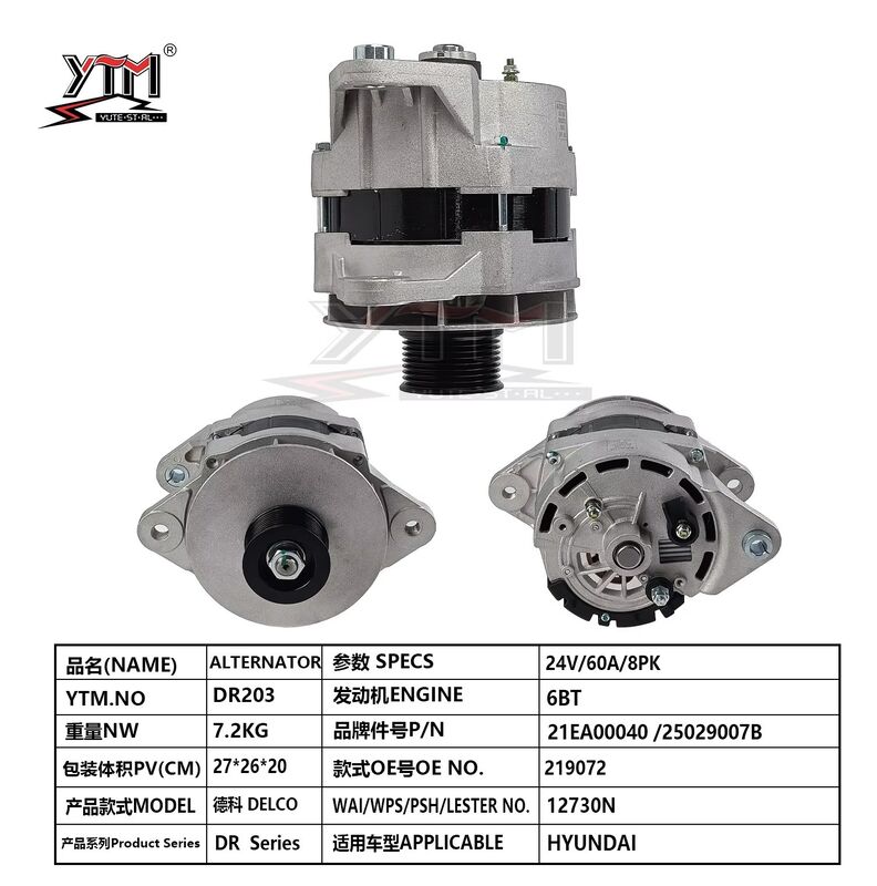 DR203 24V 60A 8PK Alternator  OE 21EA00040 25029007B for Delco 12730N Truck Generator Heavy Duty