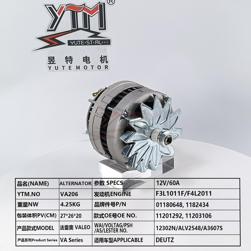 YTM VA206 12V 60A Alternateur 439190 11201292 11203106 pour le moteur Deutz F3L1011F F4L2011