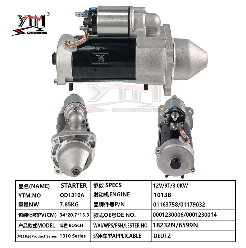 Moteur de démarrage 12V 3,0 kW 9T 0001230006 0001230014 Lester 18232N 6599N pour moteur Deutz 1013B