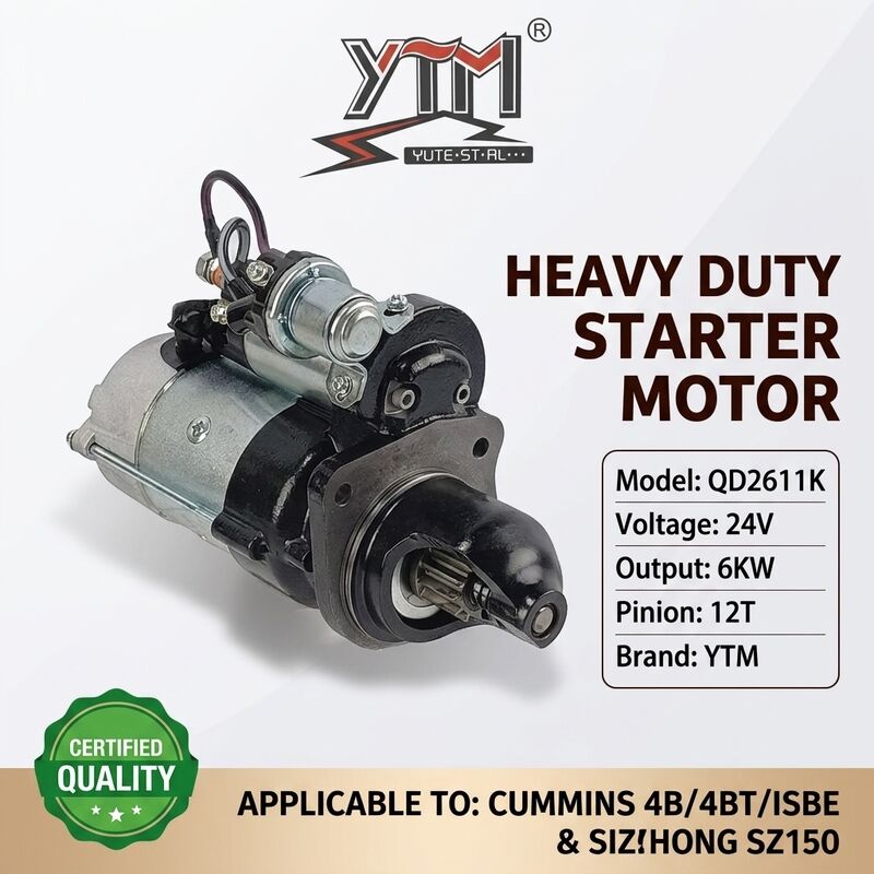 Démarreur 24V 12T 6KW QD2611K pour moteur Cummins 4B 4BT 4BTA ISBE OE 3968130 4929600 pour excavatrice Shantui SZ150