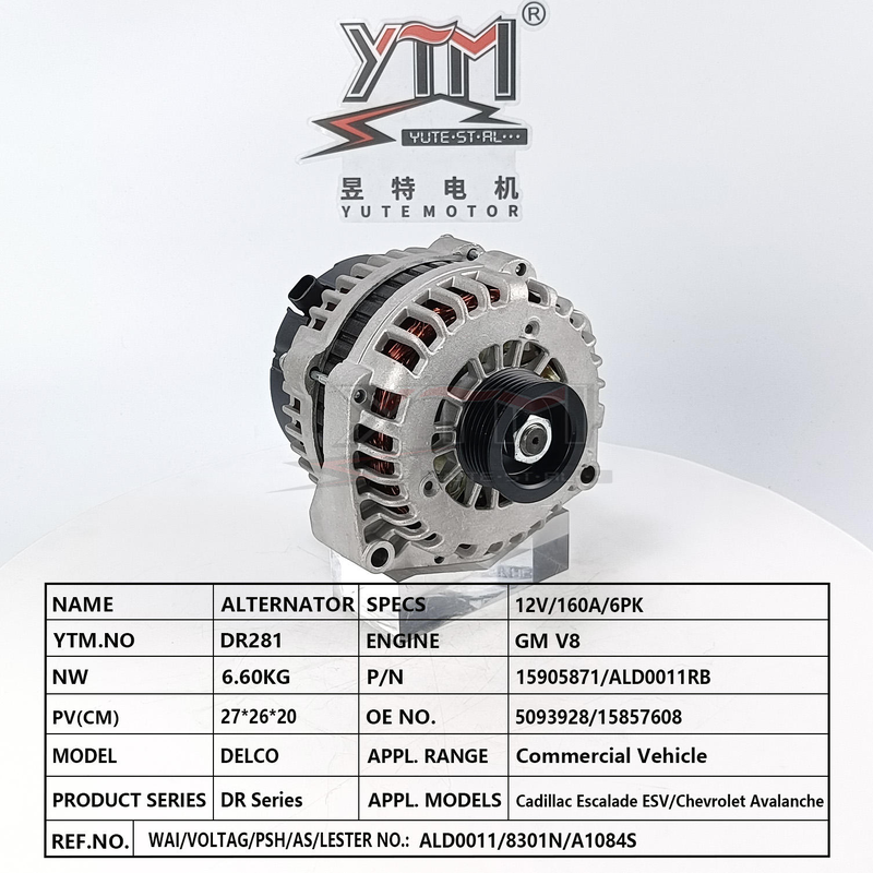 DR281 Alternator 15905871 ALD0011RB 5093928 15857608 ALD0011 for Cadillac Escalade ESV Chevrolet Avalanche GM V8 12V 160A 6PK